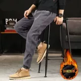 Утепленные вельветовые штаны, мужские бархатные цветные повседневные брюки для отдыха, большой размер