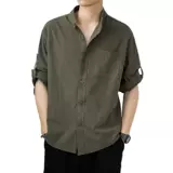 Летняя мужская однотонная тонкая рубашка для отдыха, китайский стиль, из хлопка и льна