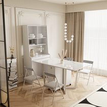 Bright rock slab folding table sideboard integrated retractable modern simple light luxury household small apartment type dining table cabinet