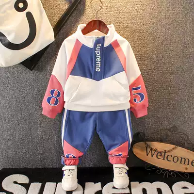 South Korea 2021 Boys Spring and Autumn Set New Baby Children Long Sleeve Thick Cotton T Sport Two Piece Tide Children's Clothing