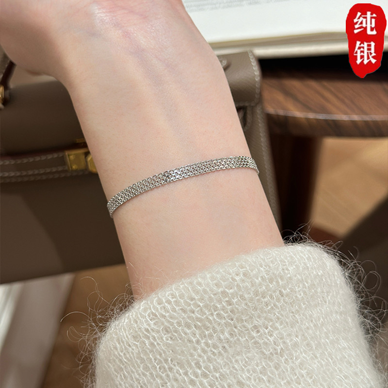 Woven Silver Strap Sterling Silver Bracelet for Women 2026 New Wide-Face Light Luxury Niche Exquisite High-End Jewelry