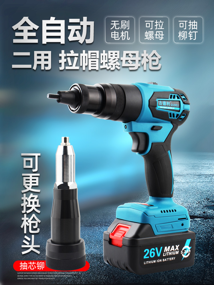Goodley Fully Automatic Pull Nail Gun Pull Rivet Gun Pull Rivet Nut Gun Core Rivet Gun Electric Dual Purpose Pull Gun