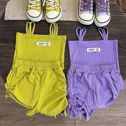 2023 ເດັກຍິງໃຫມ່ Summer Fashionable Children's Wear Western-style Suspender Suit Children's Cute Vest Shorts Shorts Two-piece