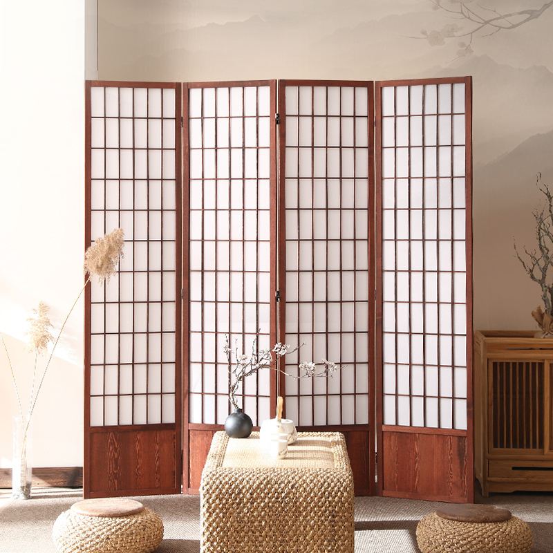 New Chinese-Style Solid Wood Lattice Screen Partition, Foldable and Movable, Japanese-Style for Small Apartments, Modern Minimalist Bedroom Divider