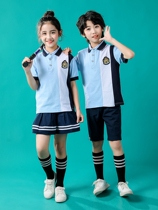 Primary school uniforms for first grade school uniforms in summer Three sets of kindergarten garden uniforms pure cotton short sleeve suit sports wear blue