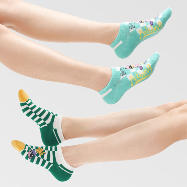 Maizuo ຍີ່ຫໍ້ trendy socks ຜູ້ຊາຍ summer ບາງ invisible breathable ຖົງຕີນເຮືອຜູ້ຊາຍບໍ່ຫຼຸດລົງ / psychedelic ປາກຂະຫນາດໃຫຍ່ດອກໄມ້ / 4 ຄູ່
