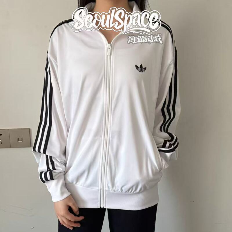 Adidas Adidas Trefoil Korean Version White Black Striped Casual Sports School Uniform Jacket Kd8308