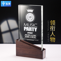 Walnut solid wood trophy customized crystal carving creative laser engraving annual award handmade trophy