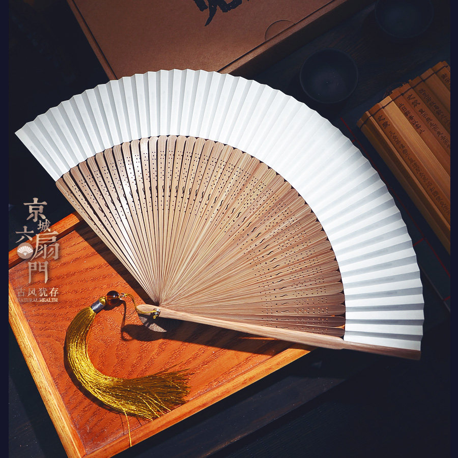 Chinese style bamboo double-sided paper fan male fan female fan blank antique Japanese folding fan 7 inch hand-painted craft fan summer