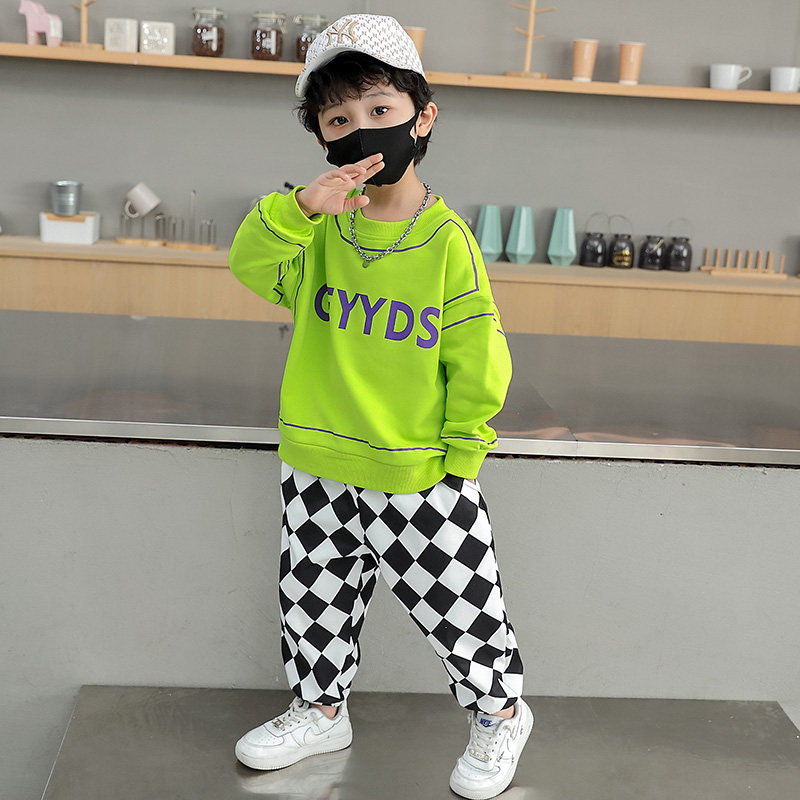 Boy suit Spring and autumn models 2022 New trends Children's Ocean Shuai Gas Fried Street Children Spring Clothing Sports Two Suits