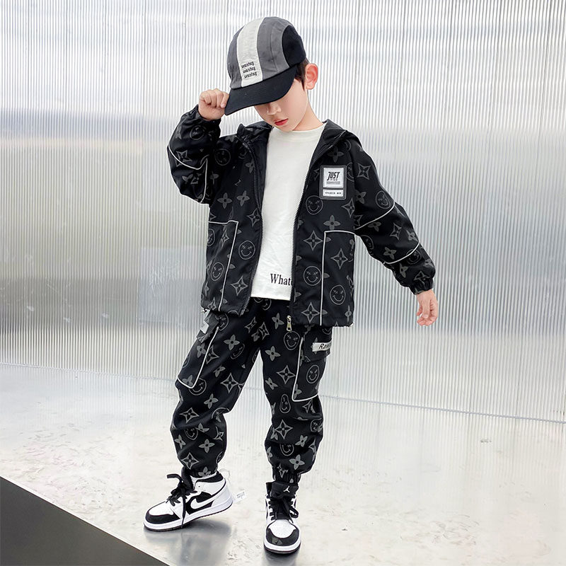 Children's Clothing Boy Spring Clothing Suit 2022 New Foreign Pine Boy Casual Reflective Two Sets Children Spring And Autumn Sports Clothes