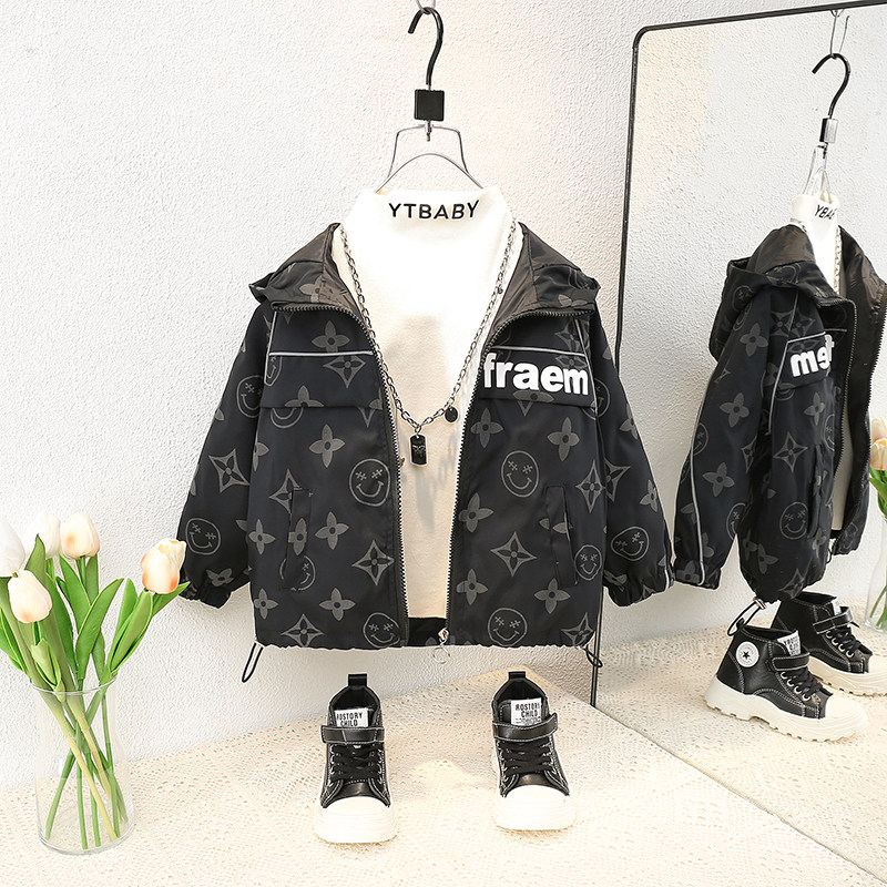 Boy Coats Spring Autumn Clothing 2022 New Foreign Pie Trendy Fried Street Baby Submachine Clothes Children Tide Cards Spring Blouses