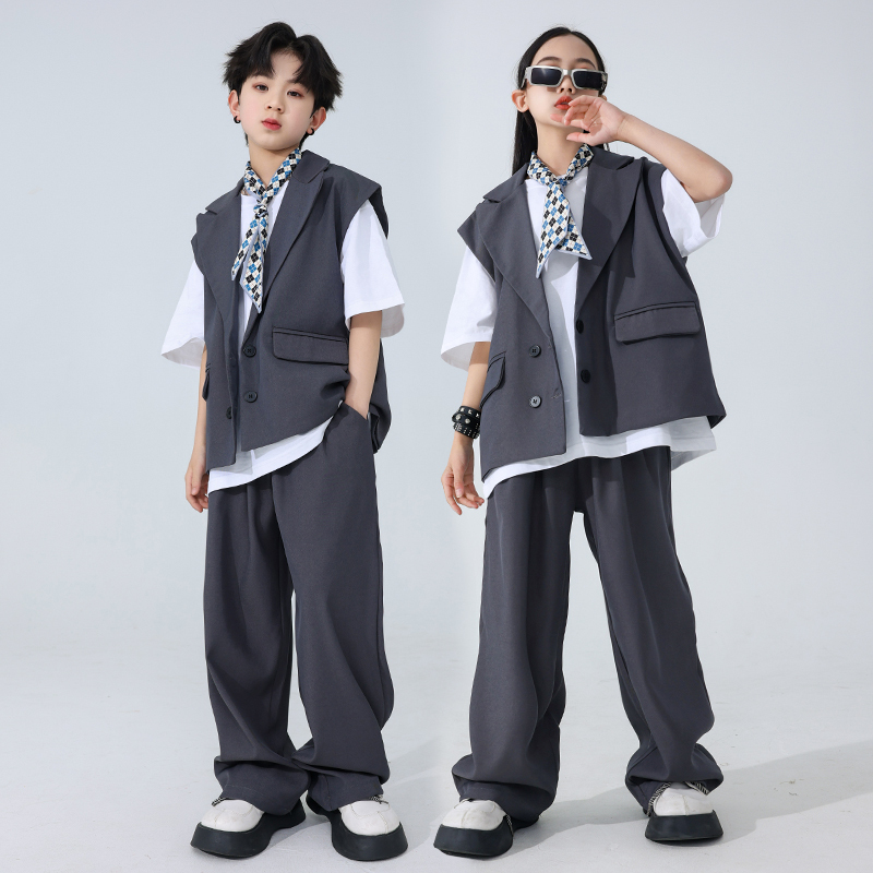 Children's Hip-Hop Street Dance Suit Vest Set Kidsren's Catwalk Performance Clothing Boys and Girls Trendy Brand Hiphop Clothing Children's Hip-Hop Street Dance Suit Vest Set Kidsren's Catwalk Performance Clothing Boys and Girls Trendy Brand Hiphop Clothing