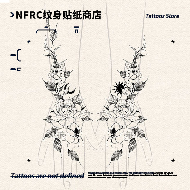 Bohemian Spider Rose Hand Herbal Juice Tattoo Sticker Female Arm Temporary Waterproof Tattoo European and American Style