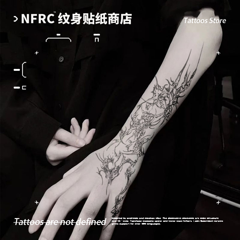 American Gothic Style Irregular Line Arm Herbal Juice Tattoo Stickers for Men and Women, Long-Lasting Waterproof Body Art