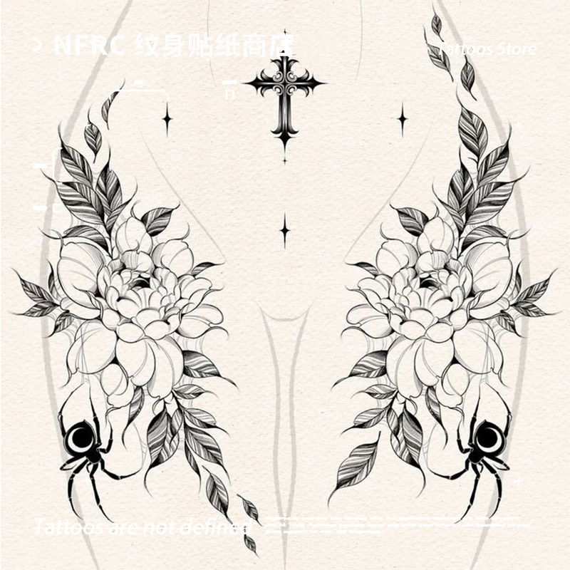 American-Style Herbal Juice Tattoo Stickers for Women, Waterproof Body Art, Sexy Belly Cross Tattoo, Scar Cover, Realistic