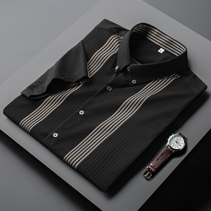 Rich Guido 2021 Summer sashimi Striped Short Sleeve Shirt Male Korean Version Casual Business Shirt Fashion Half Sleeve Blouse