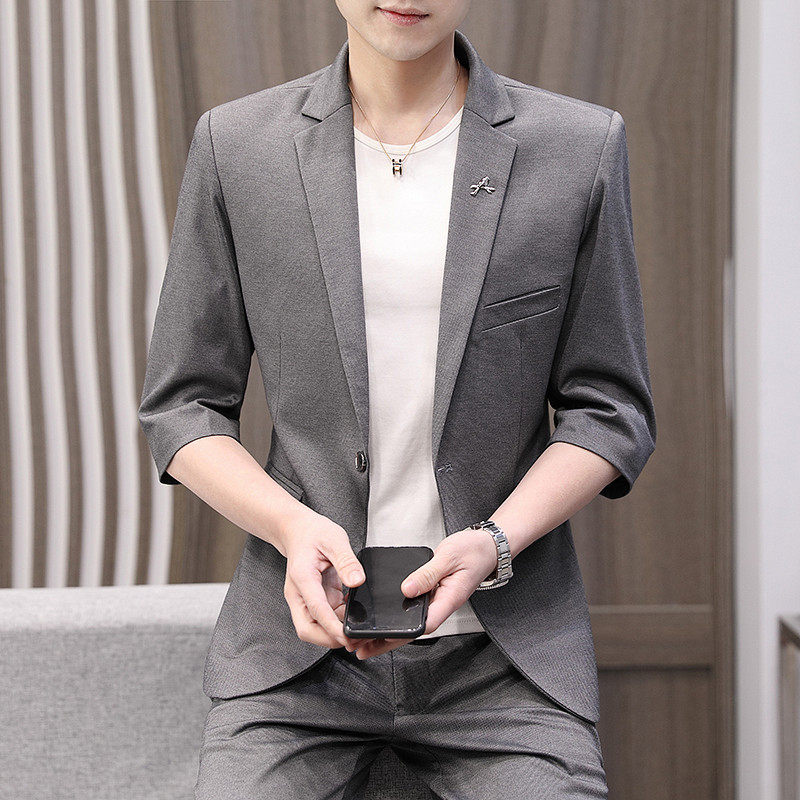Fugui Bird Business Casual 70% Sleeve Suit Jacket Men's Summer Korean Version Trend Positive Dress Mid-Sleeve Suit Suit