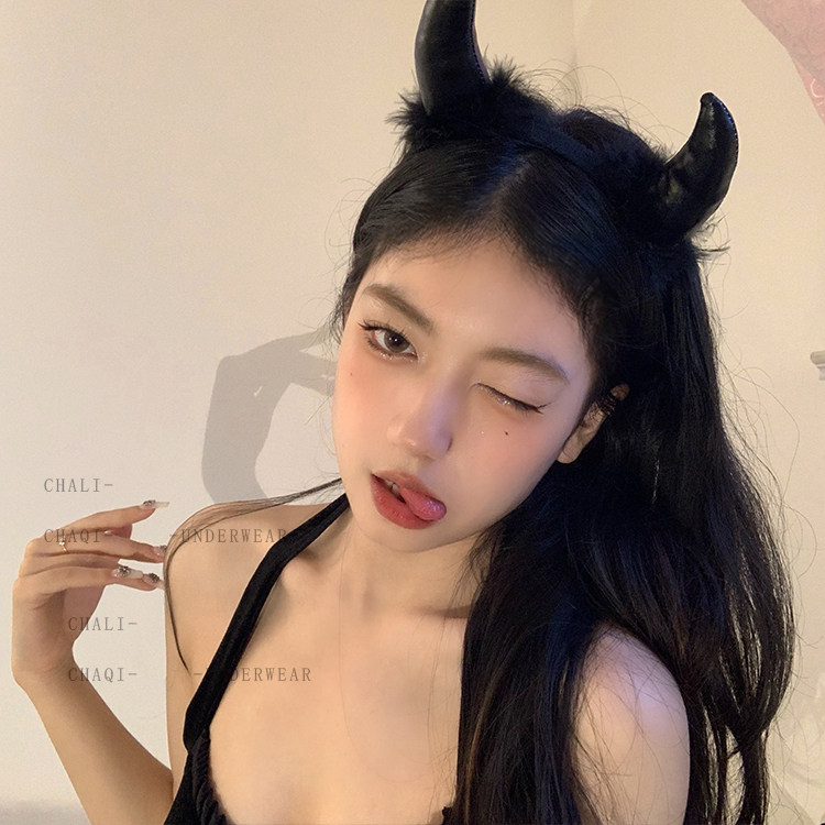 Dark Halloween headwear headband devil elf ears horns dress up hairpin hair accessories female Christmas headband jewelry