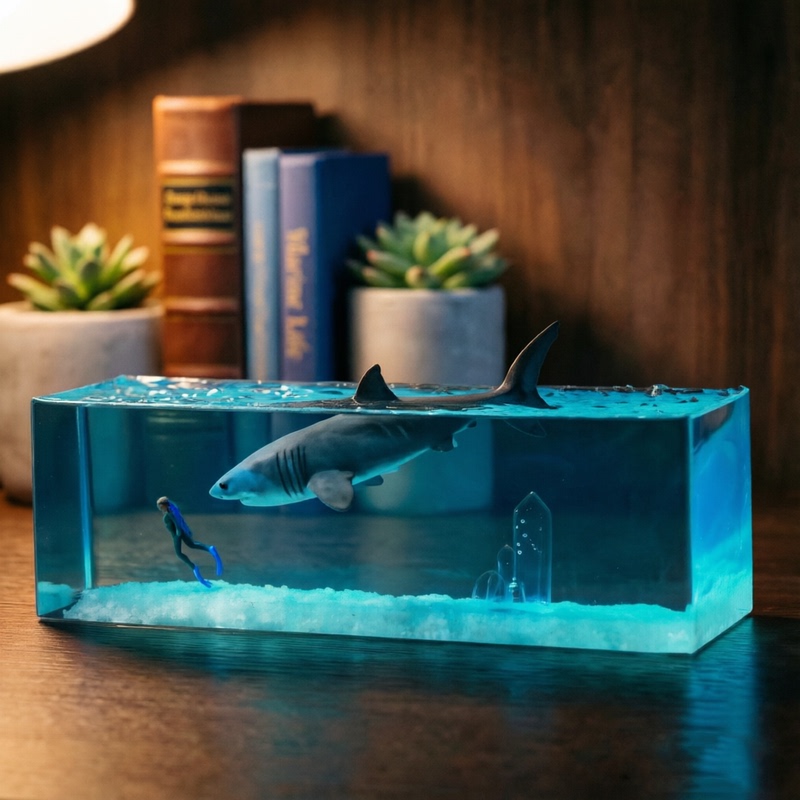Ocean Resin Ornaments, Resin Craft Whale, Great White Shark Model, Dolphin Night Light, Desktop Birthday Gift