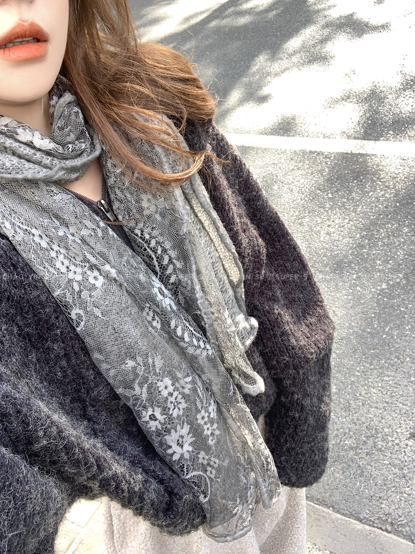 Vintage Artistic Lace Floral Double-Layer Scarf for Women, Winter Neck Warmer, Neck Protection, Warm Accessory, Neck Wrap, Post-Apocalyptic Style Shawl