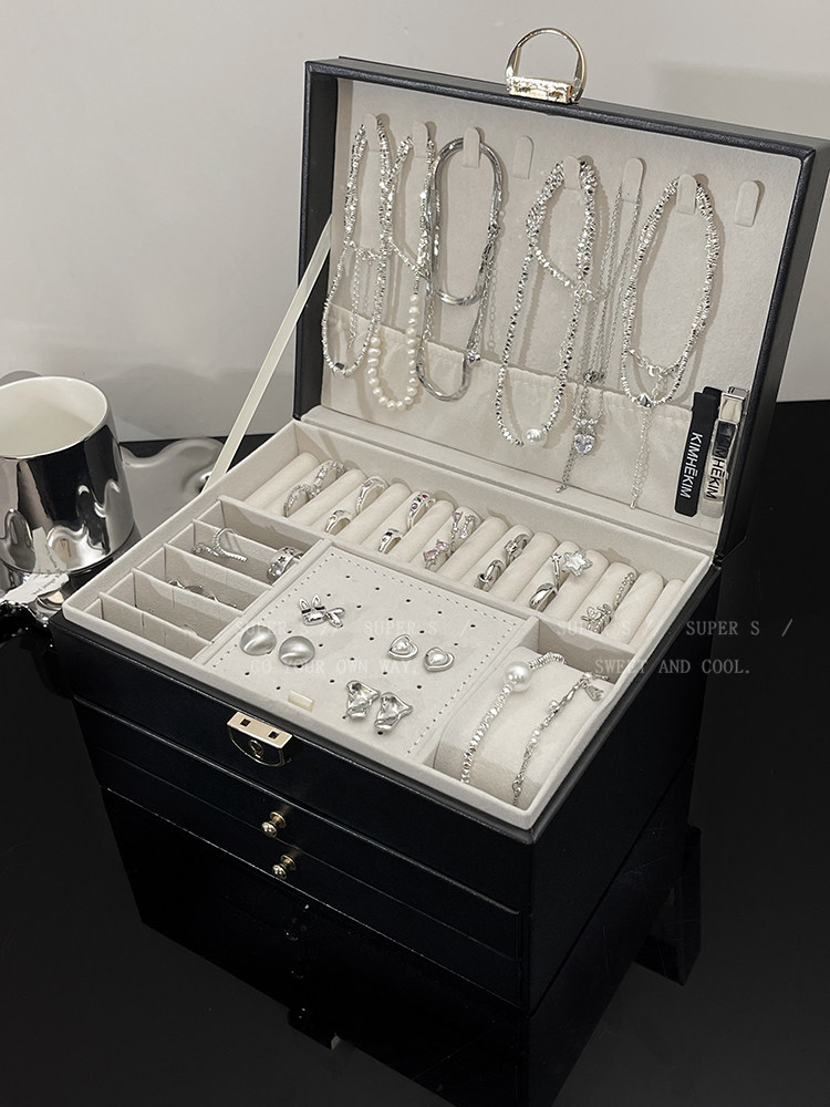 High-Quality Large-Capacity Drawer-Type Jewelry Box, New Model with Lock, Anti-Oxidation Necklace, Earrings, Bracelet Storage Box