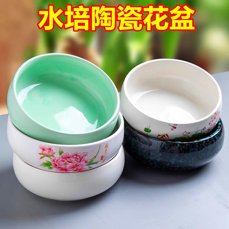 Hydroponic ceramic flower pot water fairy flower water bacon basin copper money grass sleeping lotus bowl lotus without hole money ceramic basin water raising flower pot-Taobao