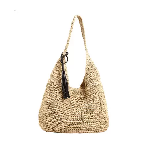Соломенная вместительная и большая плетеная пляжная японская летняя сумка на одно плечо