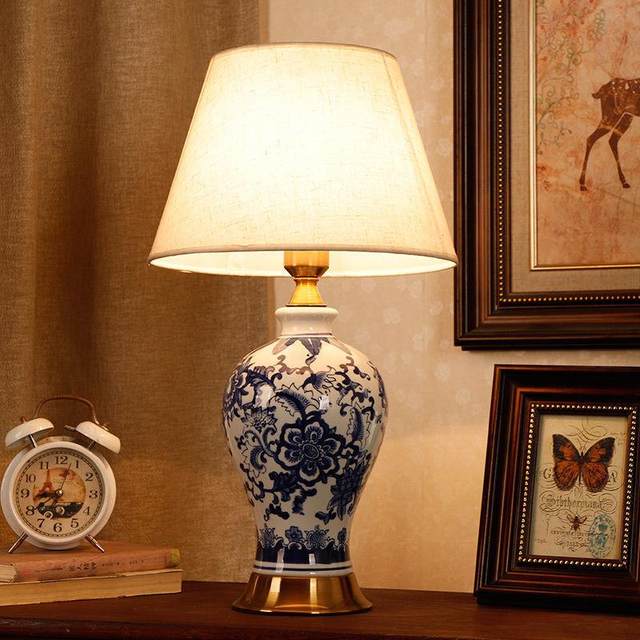 New Chinese-Style Ceramic Table Lamp, Chinese-Style Painted Blue and White Porcelain, Living Room, Study, Cozy Bedroom, Bedside Lamp, Decorative Table Lamp