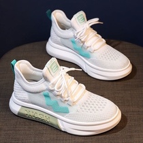 2021 Summer Little White Shoe Womens new 100 lap mesh Breathable Sports Casual Shoes Slim thick bottom flying weaselboard shoes