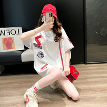 Tide brand long short sleeve T-shirt Women summer 2021 new foreign atmosphere age lazy wind design sense niche shirt