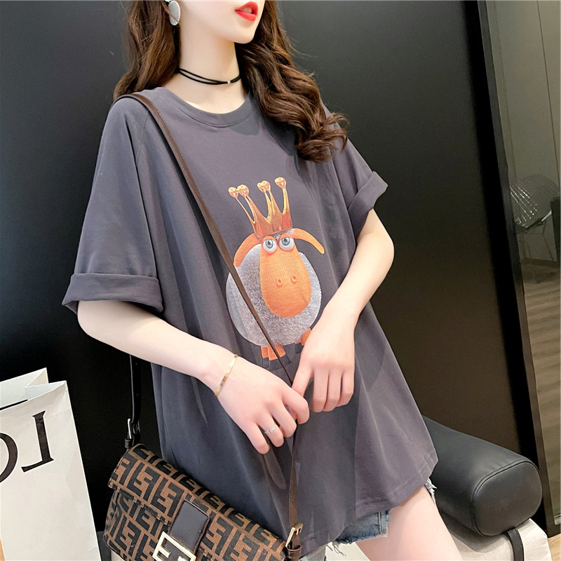 Chao brand summer long version short sleeve T-shirt women 2021 new T-shirt Joker half sleeve design feeling niche jacket