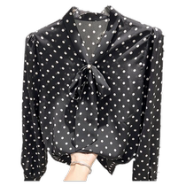 Tide card V collar lacing set head wave point long sleeve snow-spinning shirt woman 2024 new temperament Slim Fall Thin blouse