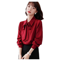 Tide Card Red Bow Tie Long Sleeve Snowspinning Shirt Woman Autumn Dress 2024 New Blouse Fashion Temperament Slim Fit Shirt
