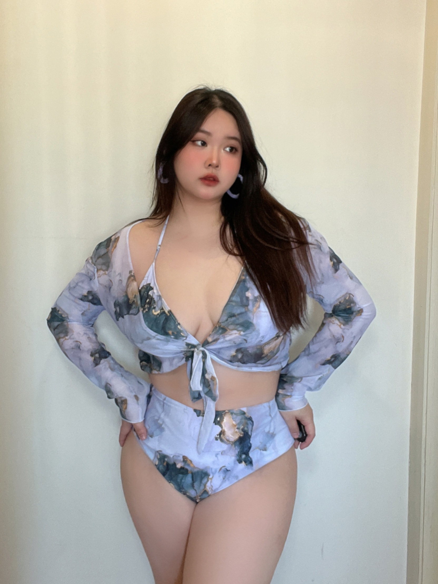 Meatballs 23 new European and American 200 catties able to wear sexy big code Dye Hot Spring Swimsuit Three Sets Bikini-Taobao