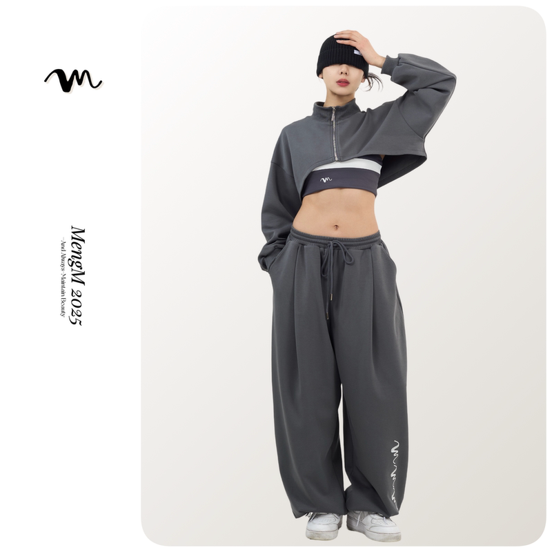 Mengm Jazz Street Dance Casual Sports Suit Loose High-Waisted Sweatshirt Wide-Leg Pants Hip-Hop Versatile