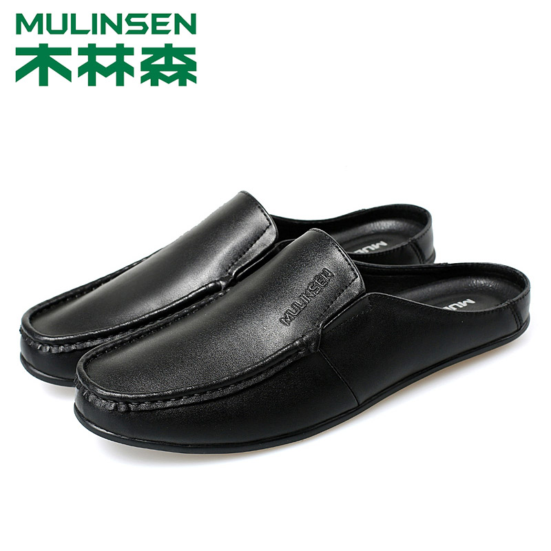 Mulinsen lười nửa dép nam giày da nam đầu bếp không bàn đạp Baotou cộng với giày kéo bông nhung 