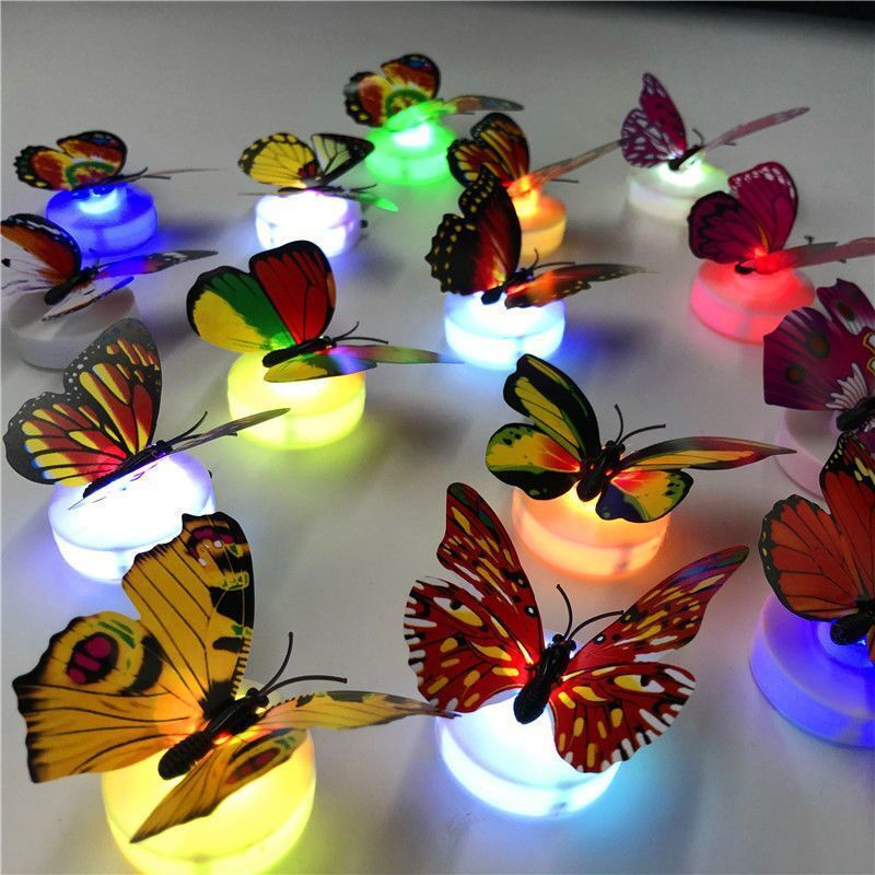 Collar Lap Toy Ground Stall Prize Seven Colorful luminous 3d Solid night light LED butterfly luminous toy Living room Self-adhesive