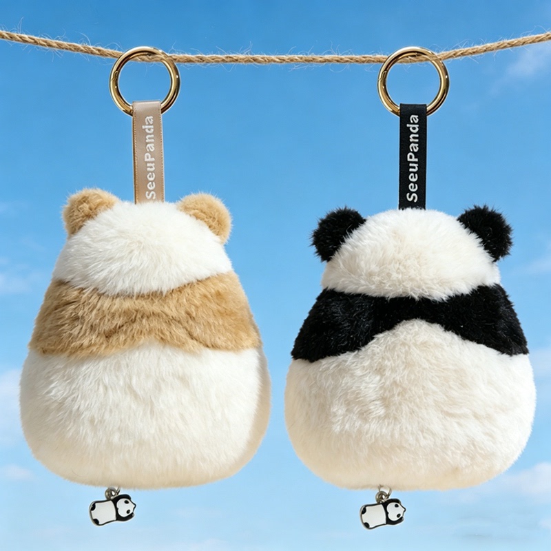 Flower Panda Seven-Panda Back View Pendant Bag Keychain Plush Toy with Sound Function