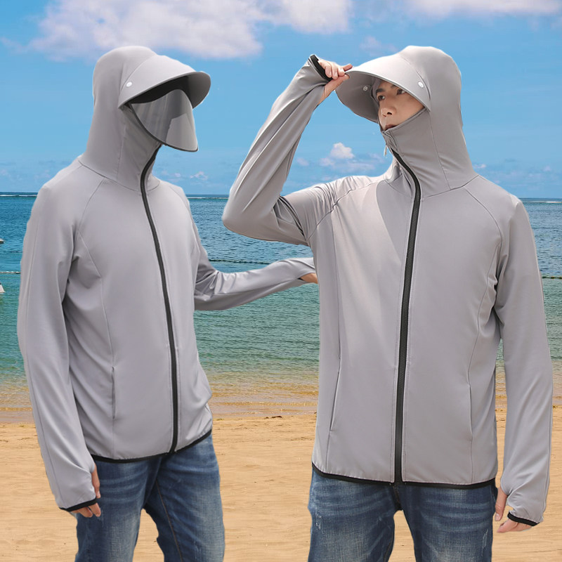 Outdoor fishing clothing, sunscreen hat, men's cycling, face-covering, summer anti-UV, big brim sunshade hat, ice silk sunscreen clothing