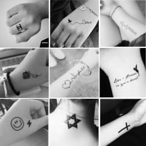 Tattoo stickers ins wind semi-permanent English letter electrocardiogram men and women waterproof long-lasting simulation couple tattoo stickers