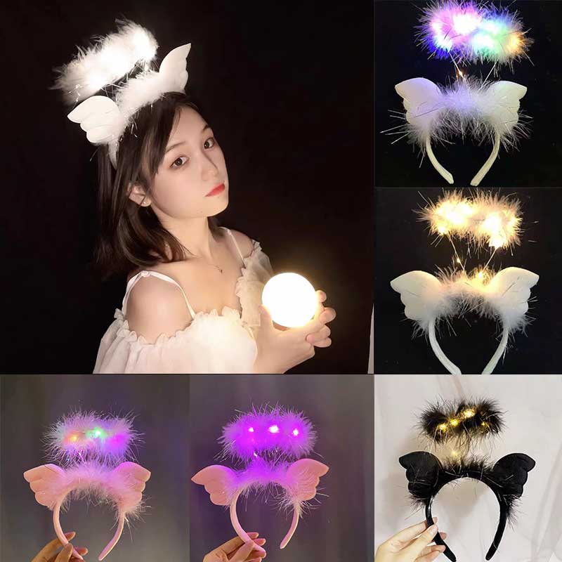 Cat ears hair accessories luminescent headband cute angel headband headdress feather rabbit ears goose feather garland stall toys