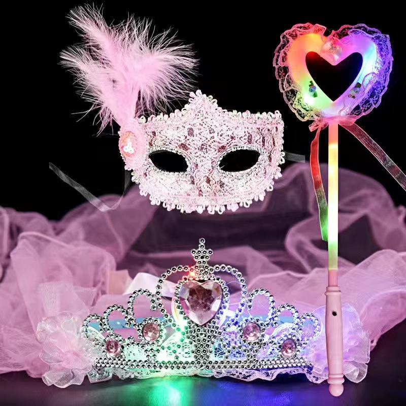 Luminous Children's Day Ice Princess Mask Aisha Crown Veil Love Fairy Wand Magic Wand Prom Props
