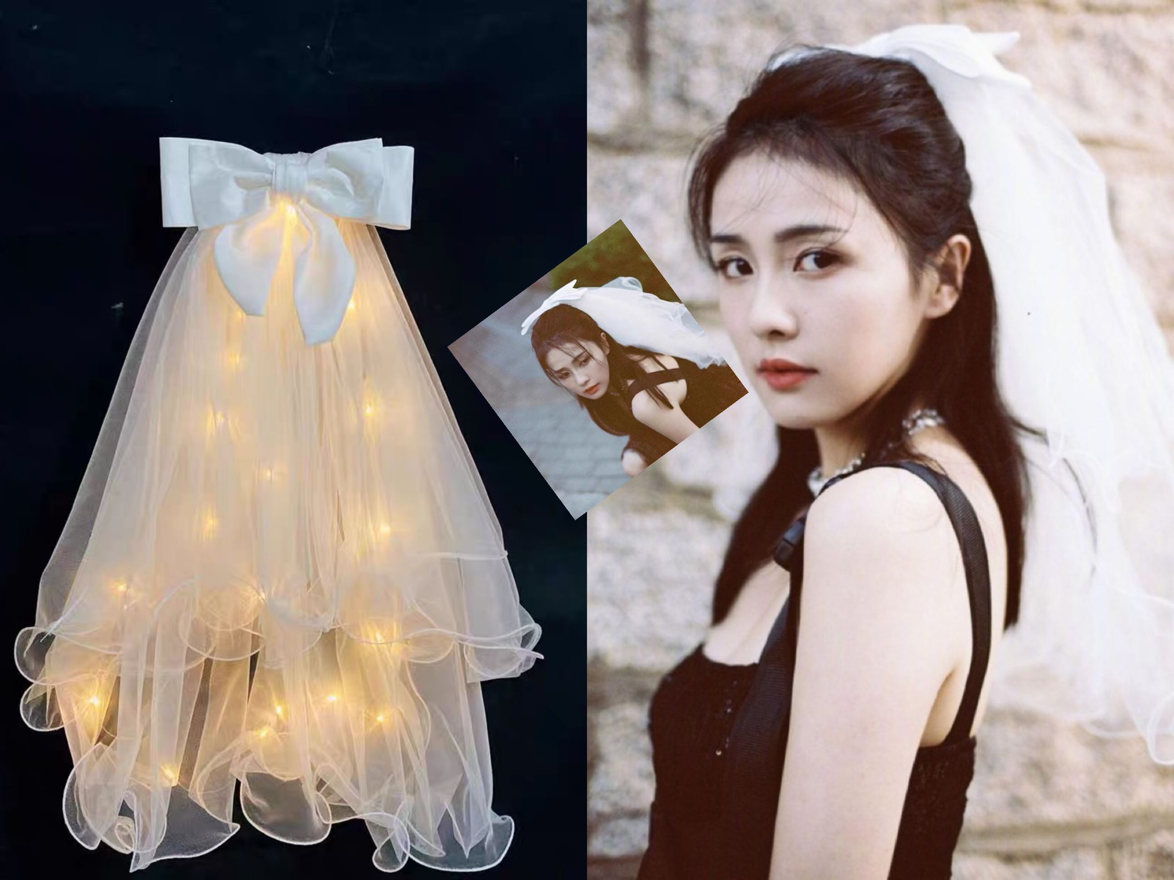 White deer with the same paragraph luminous bride butterfly veil outdoor photo marriage registration shawl shawl shawl crown headdress