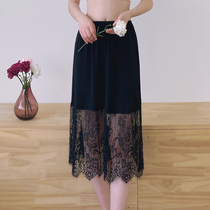 Lace Splicing Anti-Overdraft Bottom Lining Skirt Summer Thin medium long and half body lap A word dress ice silk splicing lace