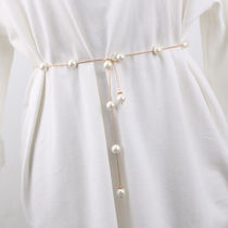 Shirt belt accessories Pearl waist chain Womens simple hundred matching skirt Rhinestone inlaid belt Small belt skirt