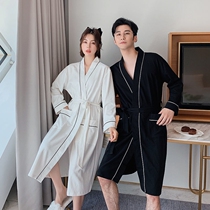 Spring and autumn couples robe cotton simple solid color girl comfortable loose men long pajamas bathrobe Jiyi