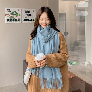 Blue Scarf for Women, Winter Warm Long Thickened Oversized Shawl, High-End Feel Neck Warmer, 2025 New Korean Style Versatile