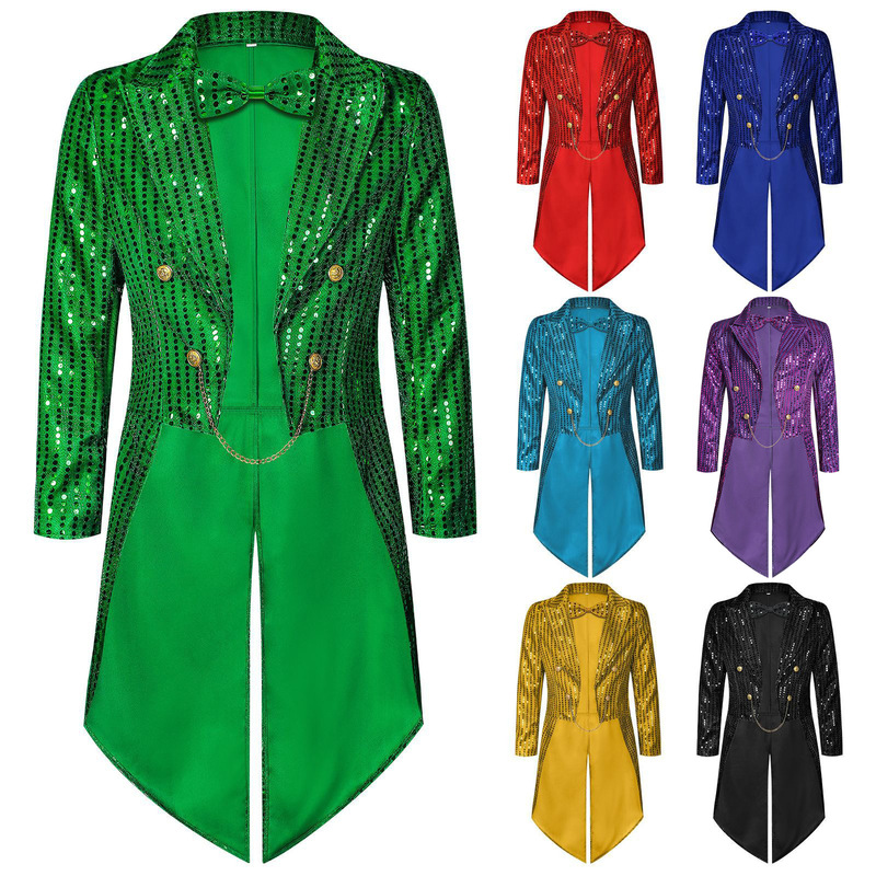 Halloween St. Patrick's Day Irish Green Flowing Tuxedo Adult Sequin Flashing Tuxedo Jacket Halloween St. Patrick's Day Irish Green Flowing Tuxedo Adult Sequin Flashing Tuxedo Jacket