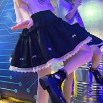 2021 New blue ribbon with spring and summer new small crowdDay family Soft girl Temperament Butterfly Knot Skirt Hem Half Body Dress